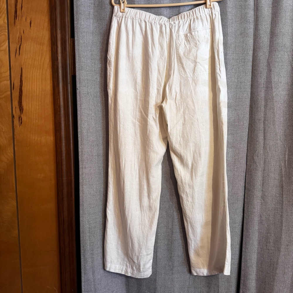 Casual white linen blend Drawstring Trousers - Picture 5 of 7